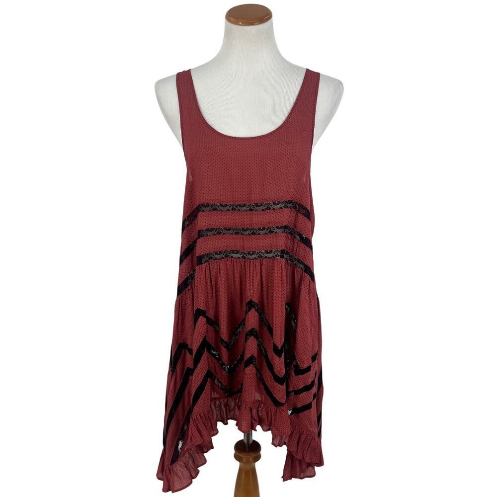 Free People Burnt Red & Black Voile & Lace Slip Dress | Boho Coastal Cowgirl S - Picture 2 of 12
